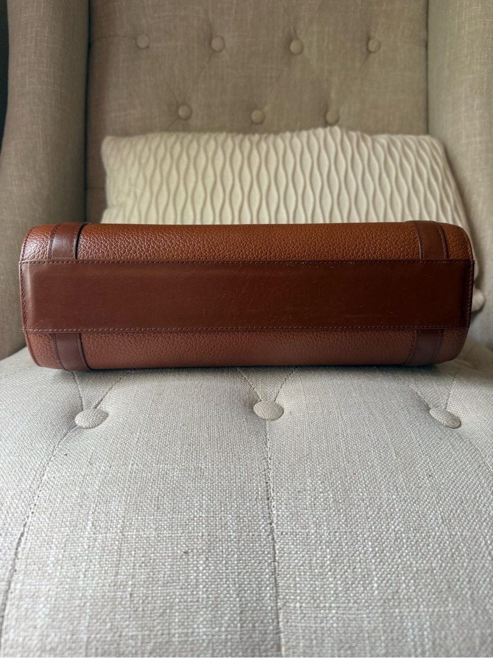 Vintage Burberrys Brown Pebbled Leather Top Handle Satchel Bag Check Lined - Picture 7 of 11